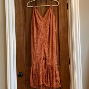 Terra-cotta lace midi dress